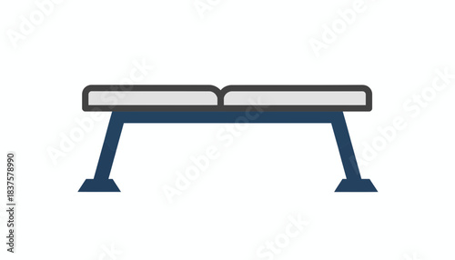 Flat vector icon of a workout bench representing gym equipment and strength training