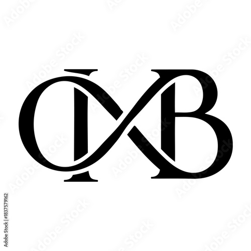 Monogram ib with infinity symbol intertwined, elegant black letters on, white