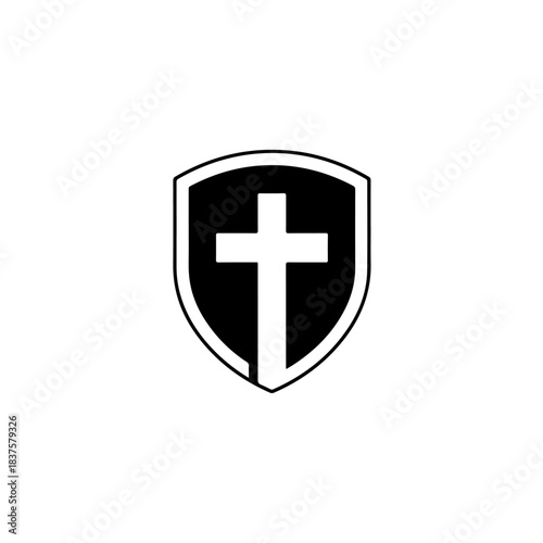 Free Download Christian faith shield icon with cross symbol, religious emblem - GFXLoad