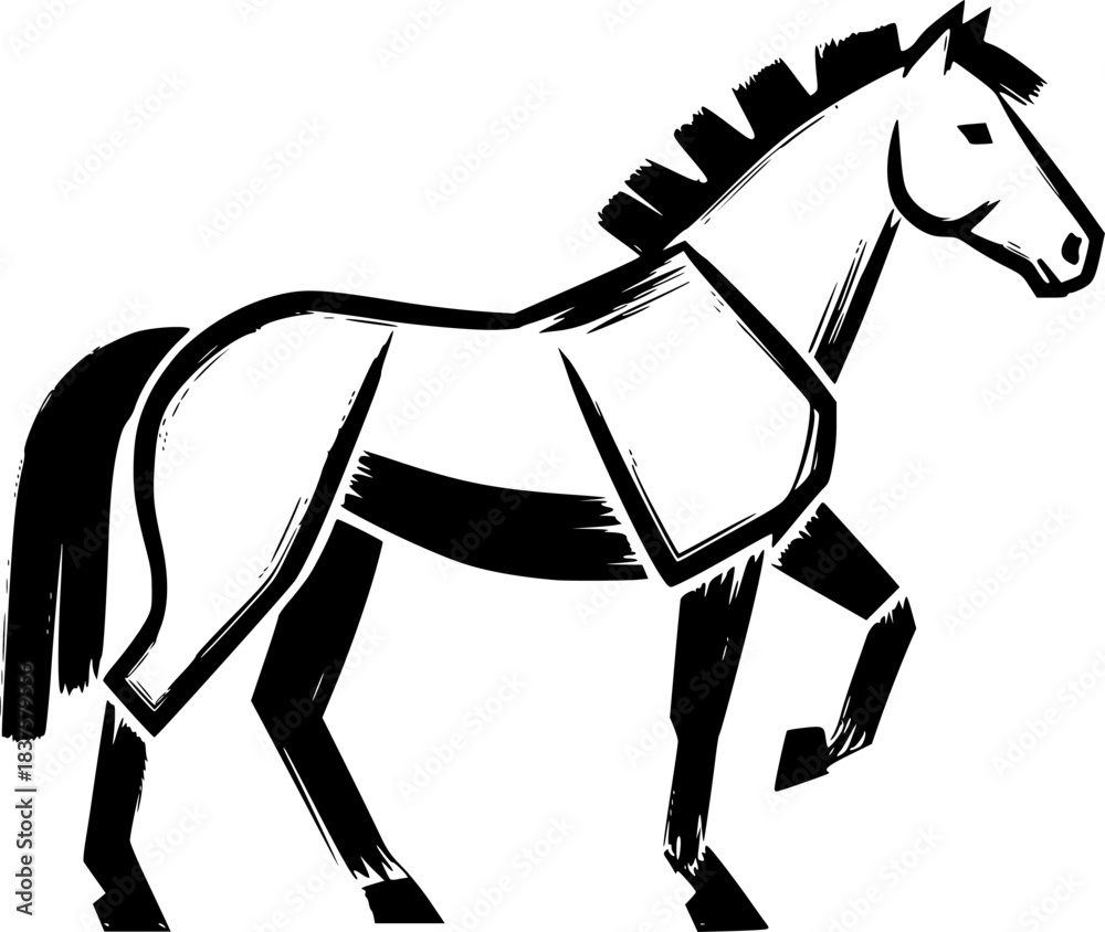 Naklejka premium Horse in illustration in brush stroke painting,