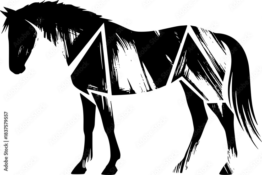 Naklejka premium Horse in illustration in brush stroke painting,