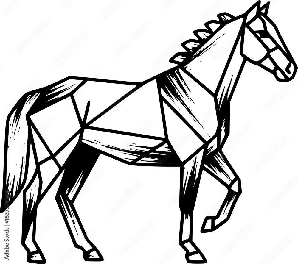 Naklejka premium Horse in illustration in brush stroke painting, 