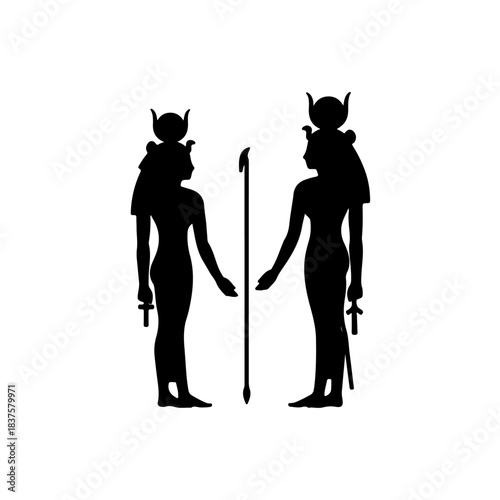 Ancient egyptian goddesses silhouette isolated on transparent background