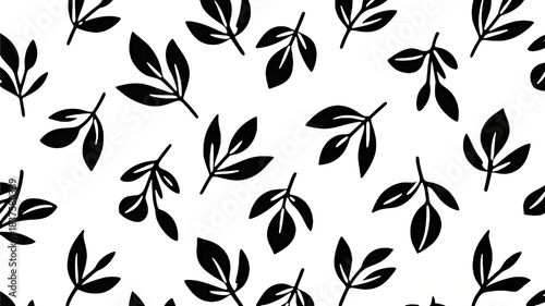 flat black and white falling leaves outline wallpaper