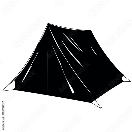 Black camping tent illustration for outdoor adventure and travel gear equipment in vector format design image