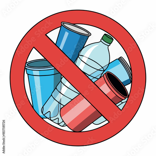 No plastic ban symbol for environmental protection and waste reduction awareness campaign design concept