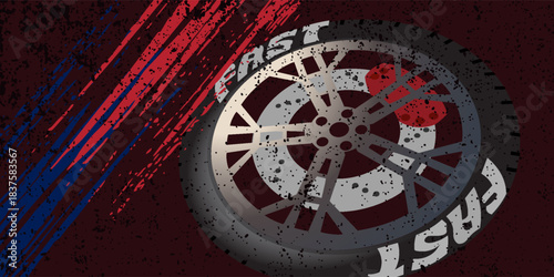 black car tires With black alloy wheels The tires are in good condition. 3d, rendering, illustration,