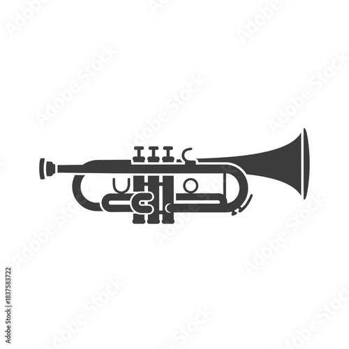 Bold modern silhouette of a brass trumpet musical instrument ready for jazz or classical performance