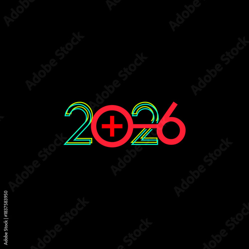 Happy new year 2026 design neon colors and shapes for flyer design template card vector illustration