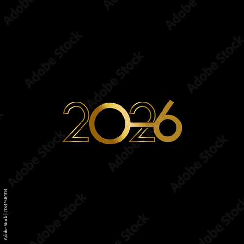 Happy new year 2026 design in gold color and shape for flyer design template card vector illustration