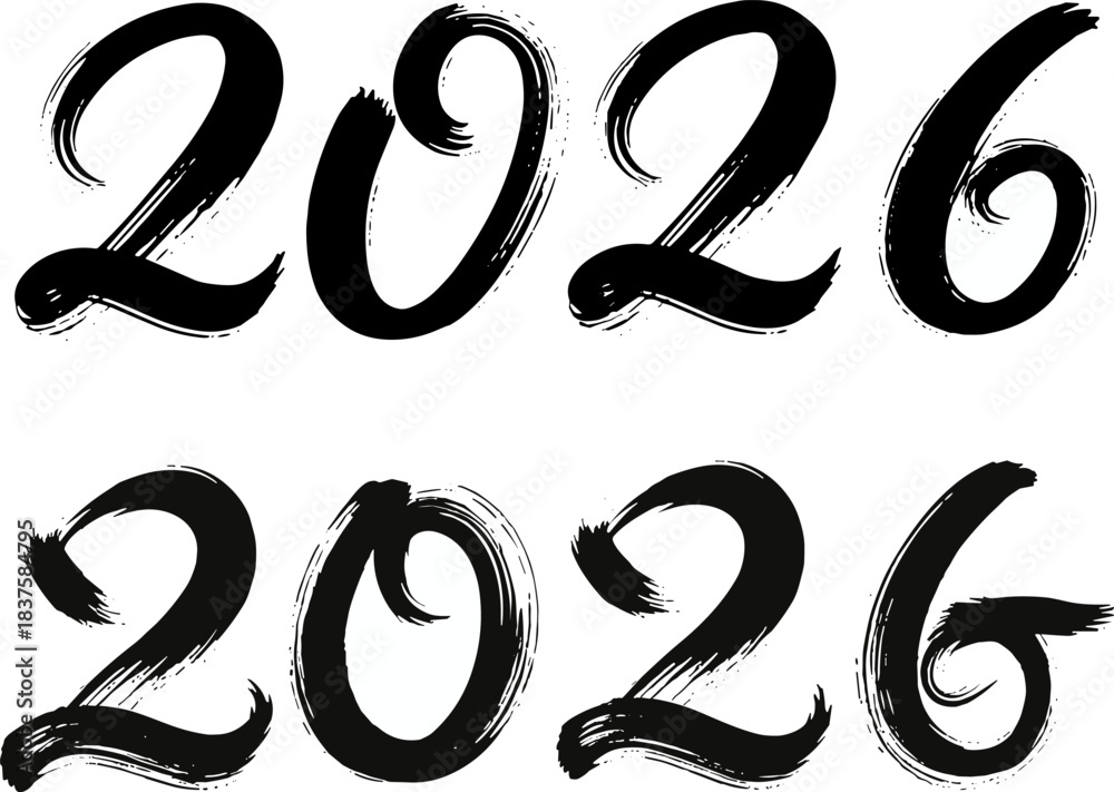 Obraz premium 2026 Calligraphy Brushstroke Numbers Illustration