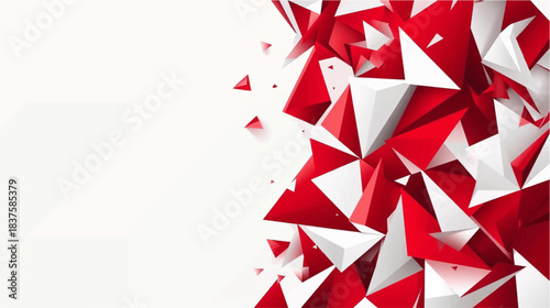 Abstract background with dynamic red and white geometric polygons and shards creating a modern design.