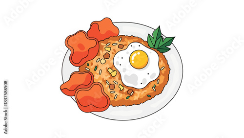 Delicious Breakfast Plate with Fried Egg Bacon and Vegetables nasi goreng indonesian food