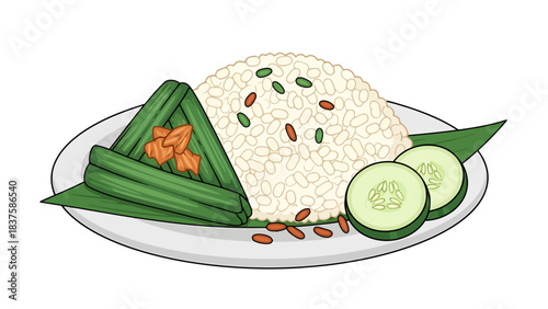 Freshly Prepared Traditional Asian Rice Meal with Vegetables and Garnishes nasi goreng indonesian food