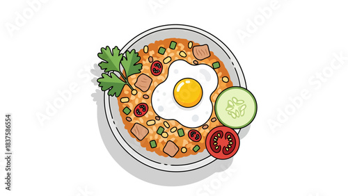 Delicious and Healthy Breakfast Plate with Fried Egg Fresh Vegetables and Whole Grain Toast nasi goreng indonesian food