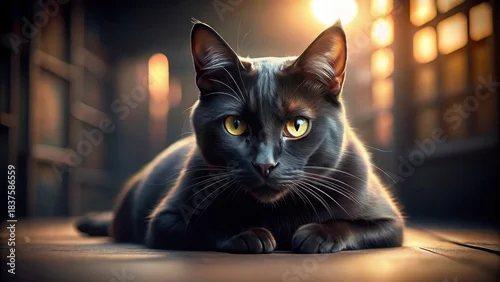 Tapety A sleek and mysterious black feline takes a serene afternoon rest