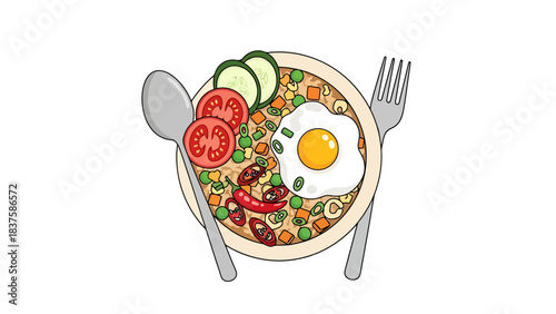 Healthy Breakfast Bowl with Eggs Vegetables and Whole Grains for Nourishing Start to the Day nasi goreng indonesian food