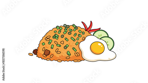 Delicious Japanese style meal with rice fried egg and vegetable topping nasi goreng indonesian food
