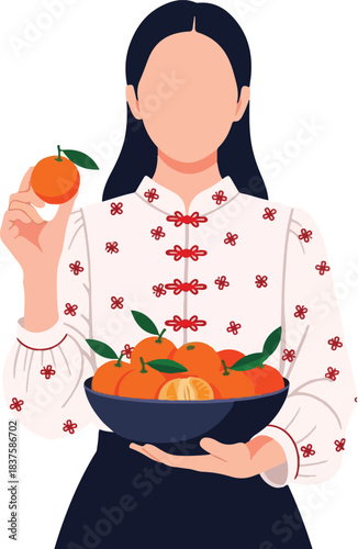 Woman holding fresh mandarin oranges, healthy fruit lifestyle concept, perfect for food blogs, wellness websites, and diet plans promotional materials.