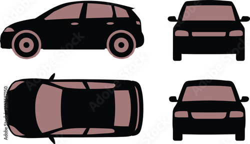 rear, side, and top views, automotive vector illustration for vehicle design, modeling, branding, and transportation graphics