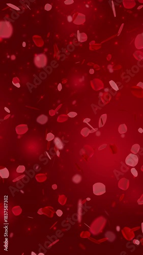 Falling Rose Petals on a Vertical Red Background. Perfect for Valentine's Day, Wedding Day, Love Celebration