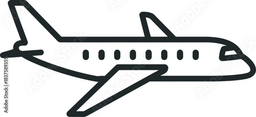 Minimalist outline illustration of a modern passenger airplane icon, representing global travel and aviation