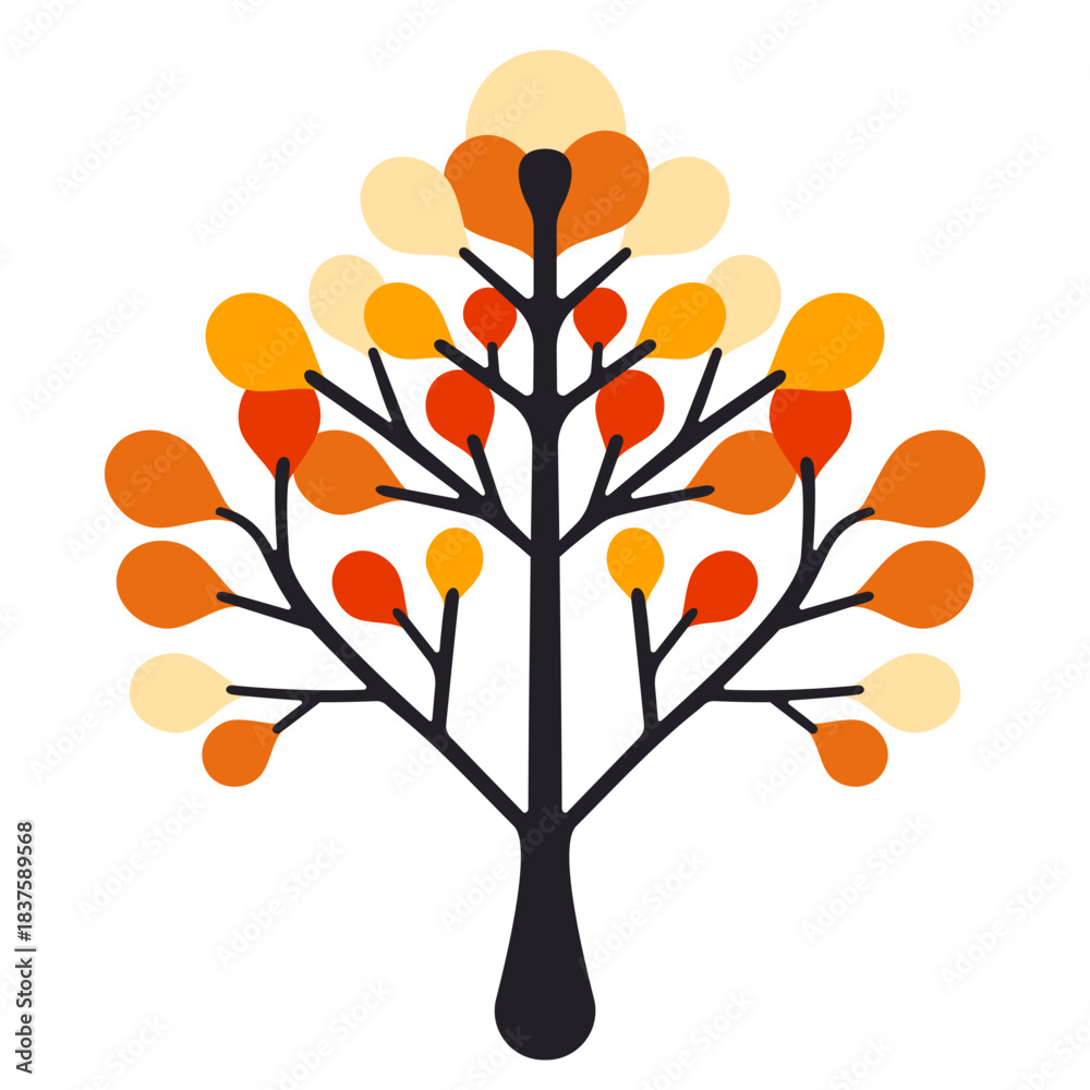Obraz premium Stylized Autumn Tree Illustration with Abstract, Colorful Leaves in Warm Fall Hues, Depicting Seasonal Beauty and Artistic Design