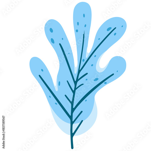 Stylized light blue botanical illustration of an abstract underwater plant, perfect for nature-themed designs and graphic projects, evoking a serene and organic aesthetic