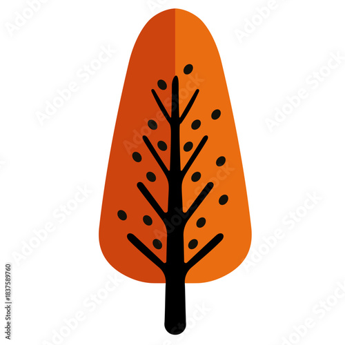 Stylized orange tree illustration against a dark background conveys warmth and simplicity