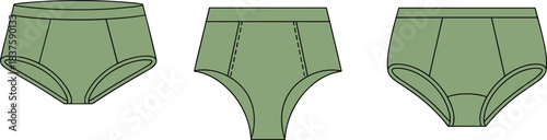 Green women’s underwear styles set, fashion lingerie illustration, stitched and smooth designs, contour drawing, intimate apparel clipart, garment design collection, minimal icons