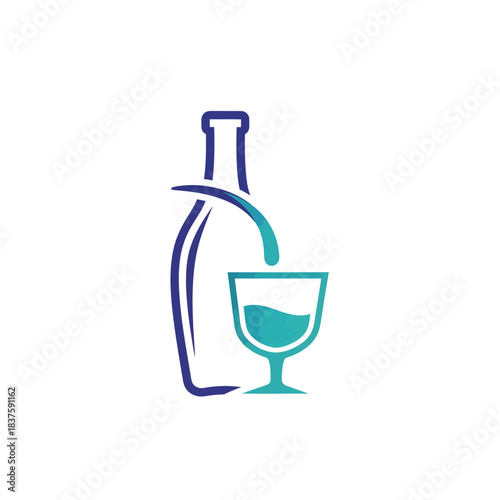 Drink Preparation Illustration, Glass and Bottle, Graphic Design, Modern Concept, Minimalist Style