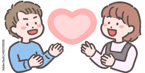 男の子と女の子がハートと向き合うイラスト