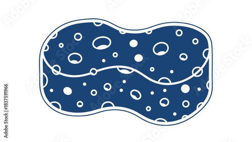 Abstract Digital Art of a Blue and White Patterned Sponge with Bubbles on a Black Background