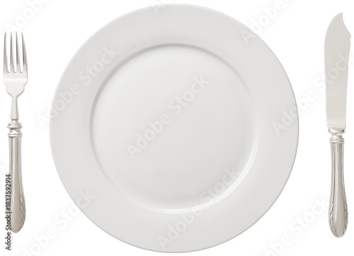 white plate, fork, and knife