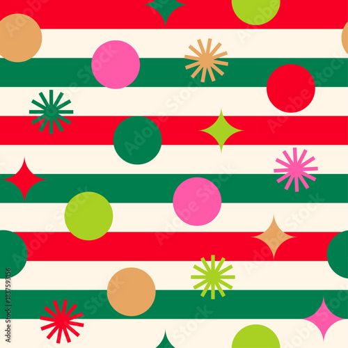 Dot and star with striped seamless pattern design for Christmas and new year background.