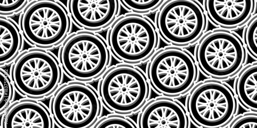 Black background with car tire texture. Design template for banners, posters, and social media.