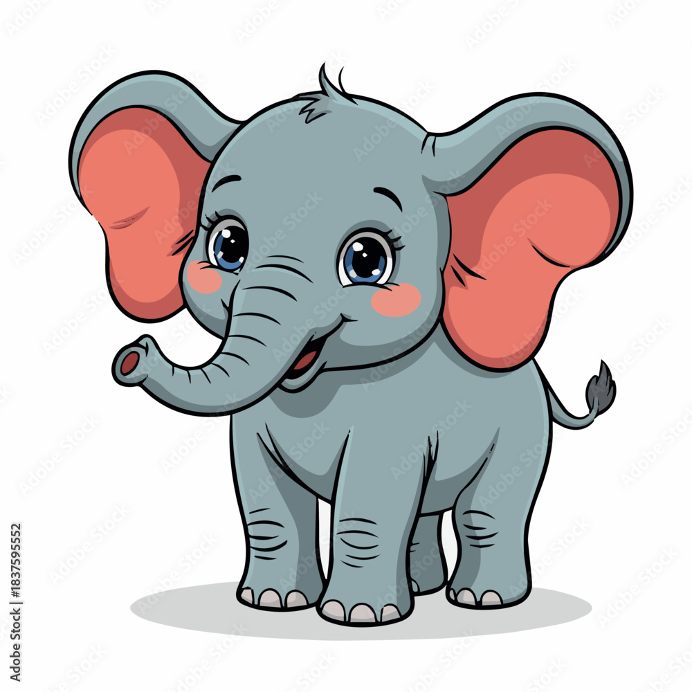 Obraz premium Cute baby elephant cartoon vector illustration drawing for kids animal wildlife design zoo character isolated art