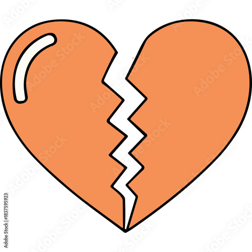 Orange Broken Heart Symbol With Black Crack Against Black Background Simple Graphic Icon Representing Sadness Loss And Heartbreak