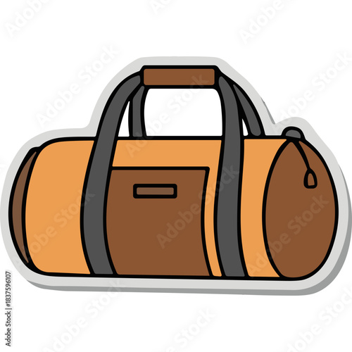 Orange and Brown Duffle Bag with Black Straps and Zipper Detailed Illustration on a White Background Clean Design for Travel and Sports Gear Storage
