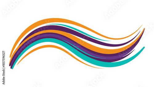 Abstract Swirl of Vibrant Purple Orange and Teal Brush Strokes on a White Background with a Subtle Shadow Effect
