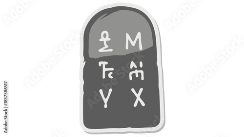 Ancient Stone Tablet with Hieroglyphic Symbols and Letter Markings on a Black Background