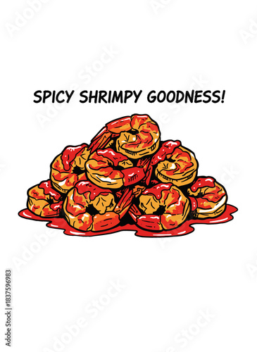 Spicy Shrimp Pile Graphic.Cajun Prawns Illustration.Seafood Goodness Vector.Delicious Cocktail Shrimp.Hot Sauce Seafood Design
