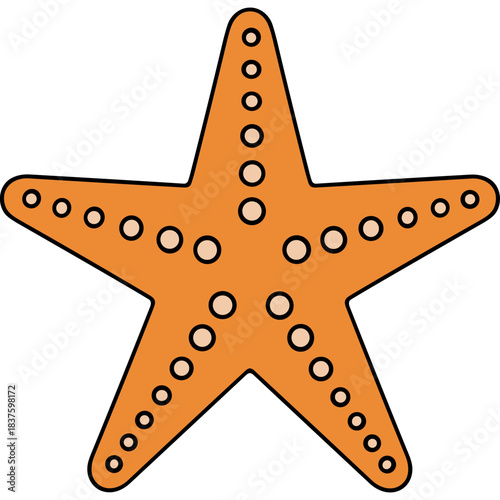 Orange Starfish with Five Arms and Numerous Small Pinkish Dots Against a Stark Black Background Simple Nautical Icon