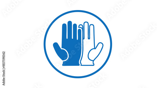 Blue Icon Of Hands Wearing Gloves Inside A Circle On A Black Background Symbolizing Safety And Protection In Industries And Workplaces