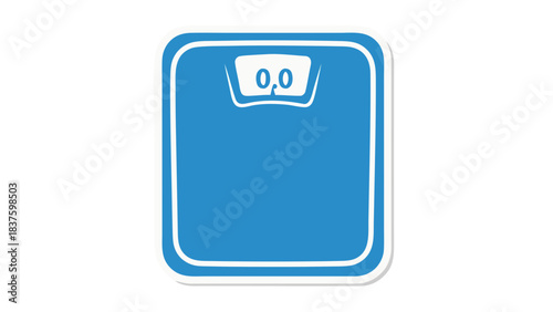 Blue bathroom scale with a digital display showing zero weight on a black background flat design icon stylized illustration