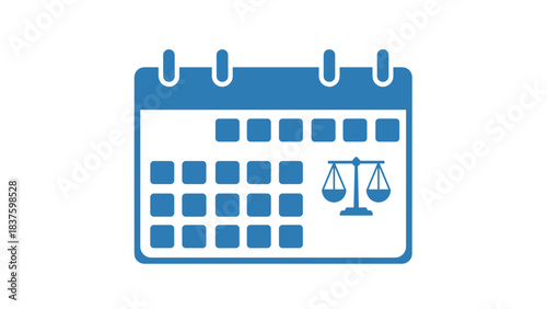 Blue Calendar Icon Showing Scales Of Justice Symbolizing Legal Scheduling And Important Dates In A Simple Clean Design With A Black Background