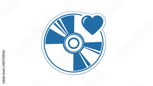 Blue compact disc with a heart icon symbol representing music appreciation and love for audio media on a black background