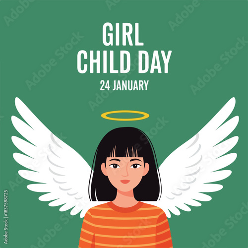 Girl Child Day 24 January Celebration with Angelic Wings and Halo Illustration