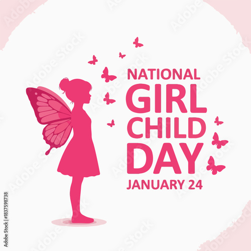 National Girl Child Day January 24th illustration with butterfly wings