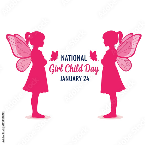 Celebrating National Girl Child Day on January 24th with Pink Silhouettes and Butterfly Wings